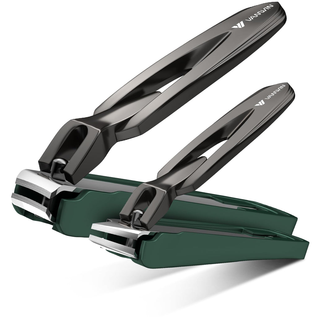 VANWIN Nail Clippers with Catcher, 2-Pack Slanted & Curved Nail Clippers for Ingrown Toenails and Fingernails, Anti-Splash Nail Cutter for Men, Women, Seniors, Heavy-Duty Finger Nail Clippers Adult
