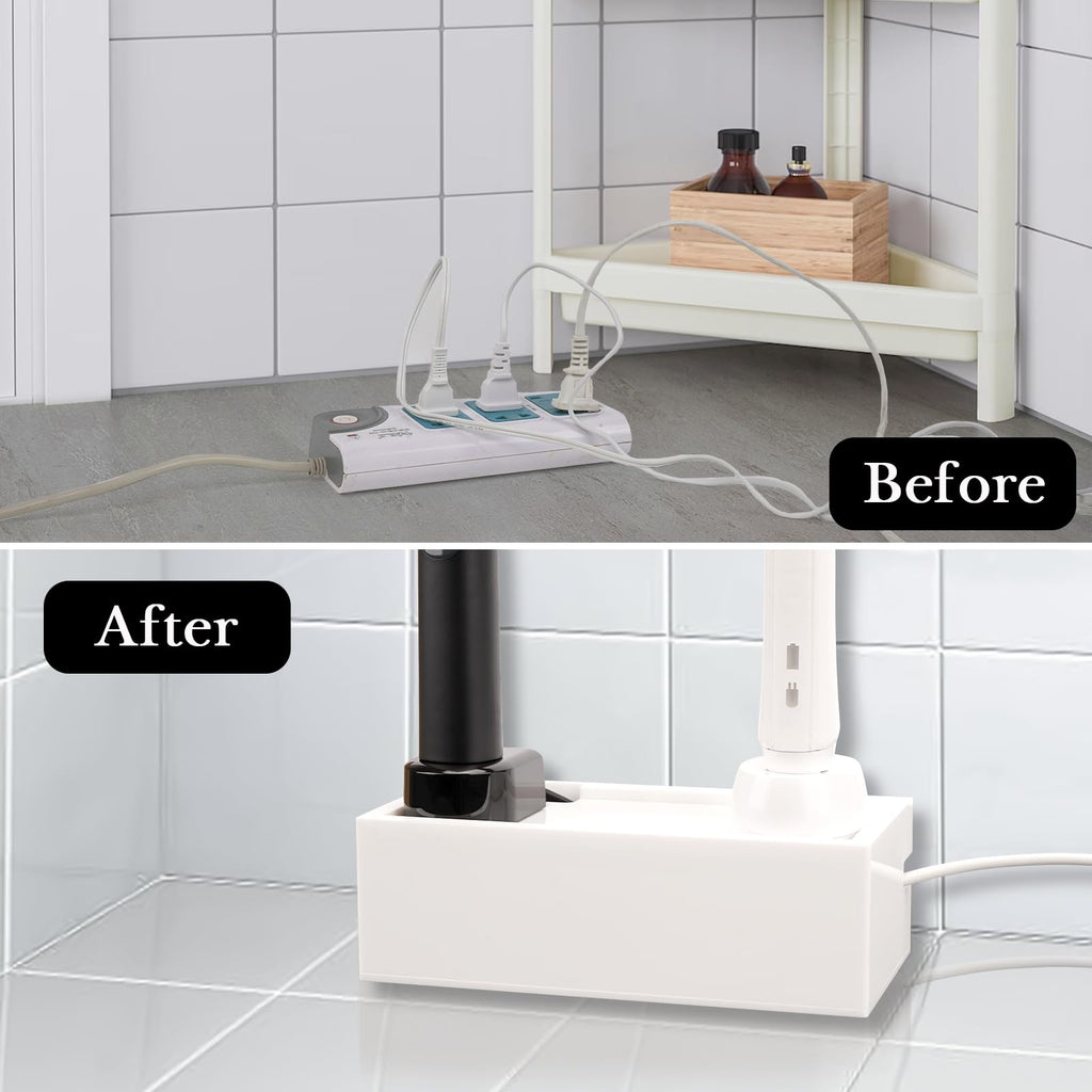 Linkidea Compact Bathroom Cable Organizer Box for Electric Toothbrush and Razor Chargers, Small Cord Hider Storage Case, Acrylic Countertop Wire Management (White)