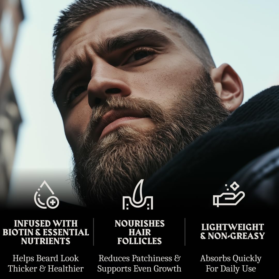 Striking Viking Beard Growth Oil with Biotin - 2 Fl Oz, Unscented - Thickening, Conditioning Biotin Beard Growth Serum for Men with Argan & Jojoba Oil - Facial Hair Serum for Men
