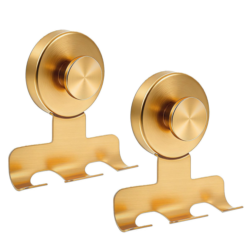 Fliverly Suction Cup Razor Holder,Stainless Steel Wall Mount Hooks,Heavy-Duty to 15 lbs,No-Drill Shower Hooks for Razors, Towels and Loofahs (Gold, 2 Pack)