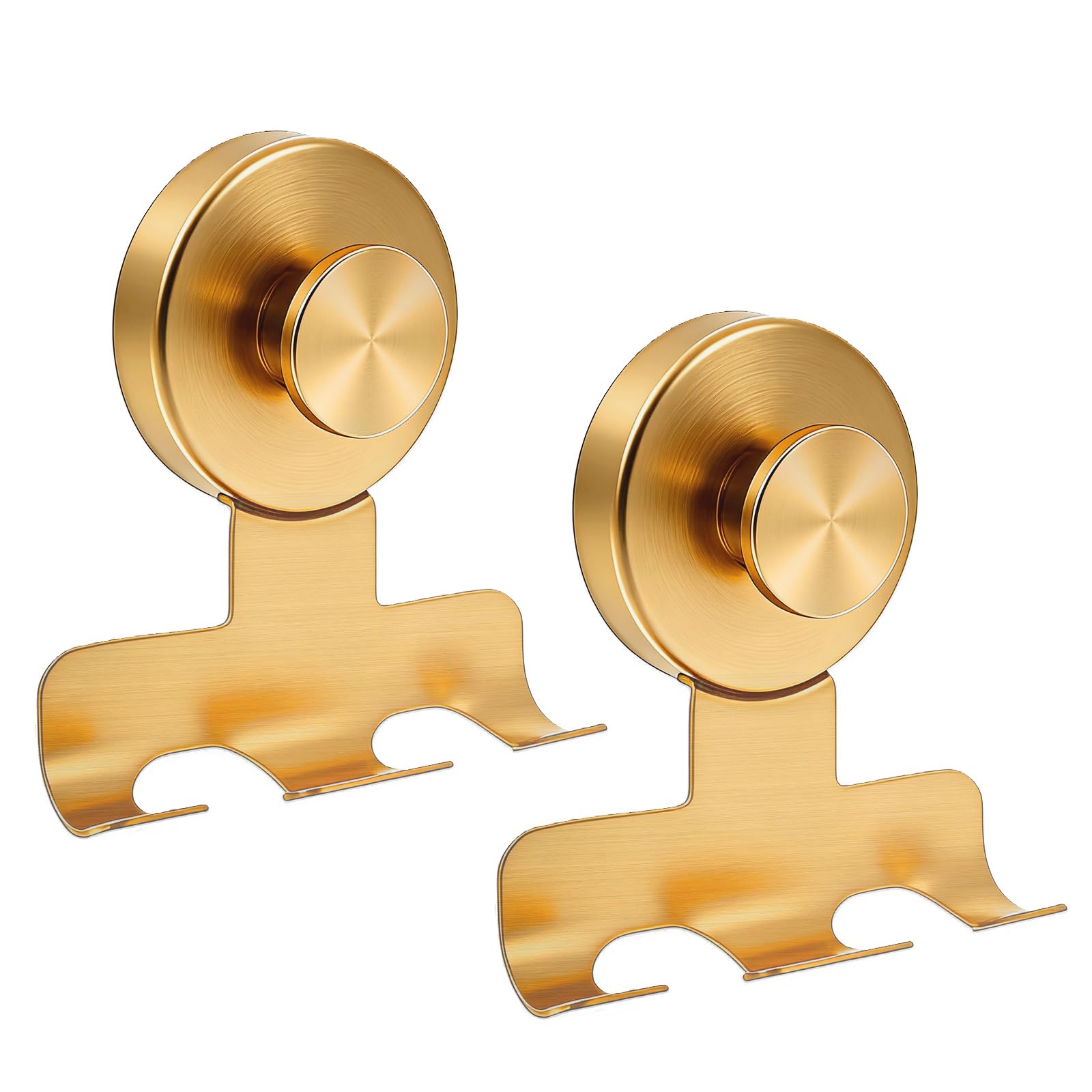 Fliverly Suction Cup Razor Holder,Stainless Steel Wall Mount Hooks,Heavy-Duty to 15 lbs,No-Drill Shower Hooks for Razors, Towels and Loofahs (Gold, 2 Pack)
