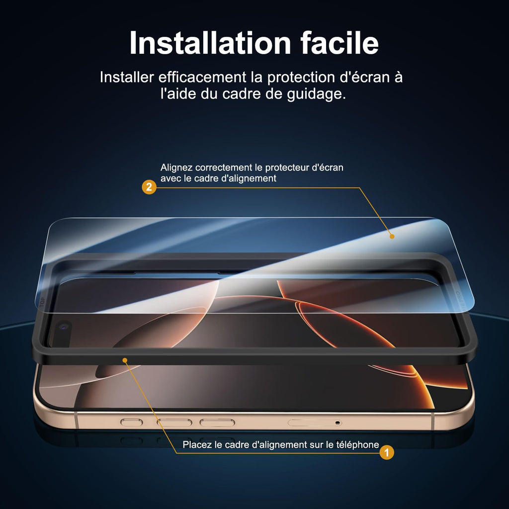 NEW'C 3 Pack Designed for iPhone 16 Pro, iPhone 17, 17 Pro Screen Protector (6.3 inches), Enhanced Tempered Glass Protection with easy installation tool included, Case Friendly