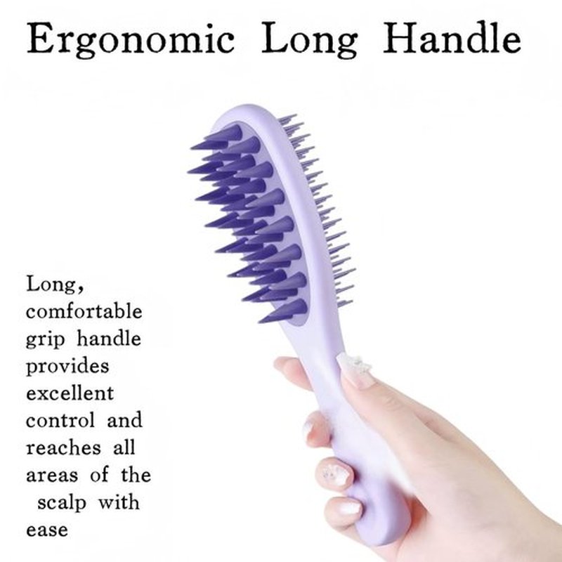 KINTEGOOD Long Handle Hair Silicone Scalp Massage Brush, 2-in-1 Double-Sided Hair Comb Shampoo Brush
