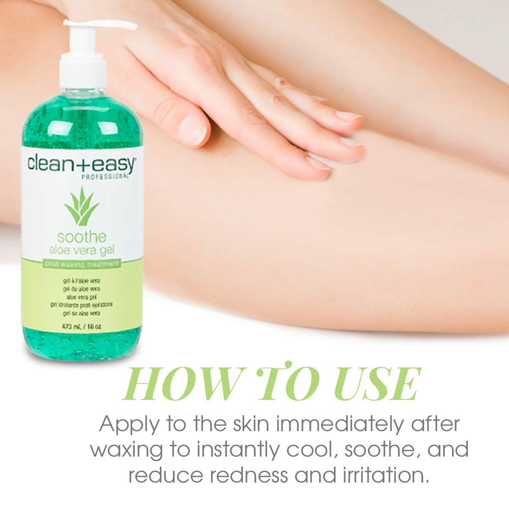 Clean + Easy Post Waxing Treatment, Aloe Vera Gel for After Wax Care, Soothes Irritated Skin, Non-Greasy, Removes Excess Wax Residue, 16 oz