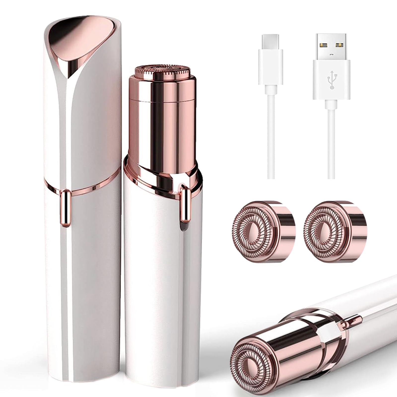 Hair Remover for Face Woman, Electric Face Shaver for Women, Hair Removal Device for Women Chin, Lip, Peach Fuzz with 2 Pc Replacement Heads, USB Rechargable