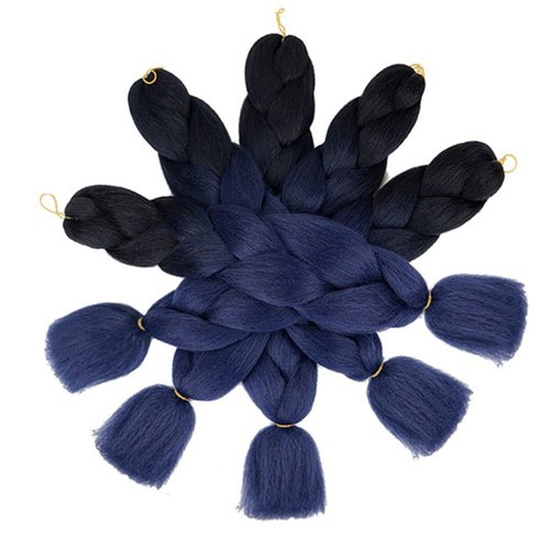 AIDUSA Ombre Braiding Hair Black to Dark Blue 5 Pcs Synthetic Afro Braiding Hair Extensions 24 Inch 2 Tones for Women Twist Crochet Braids 100g (#B20 Black to Dark Blue)