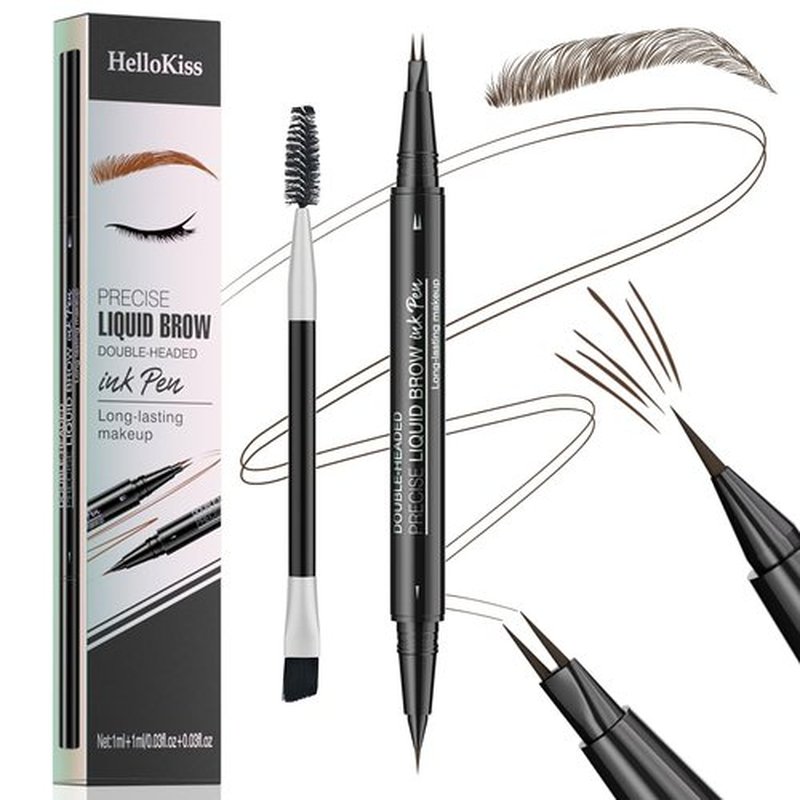 Skiennix Microblading Eyebrow Pencil - 2-in-1 Dual-Ended Pen with Precise Brush Tip | Dark Brown, Waterproof & Long-Lasting