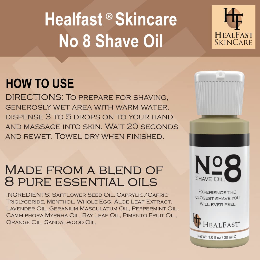 HealFast No. 8 Shave Oil, 1 oz, Premium Shaving Oil for Men & Women, Helps Prevent Razor Burn, Razor Drag & Ingrown Hairs, Softens Hair and Cleanses Pores, Pre & Post Shave