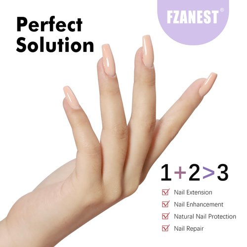 FZANEST Hema-free Builder with Gel Top and Base Coat, 15ml 3Pcs Gel Nail Kit for Nail Thickening Apex Building Extension Long Lasting Nail Protection Soak Off Led UV Glossy Gel
