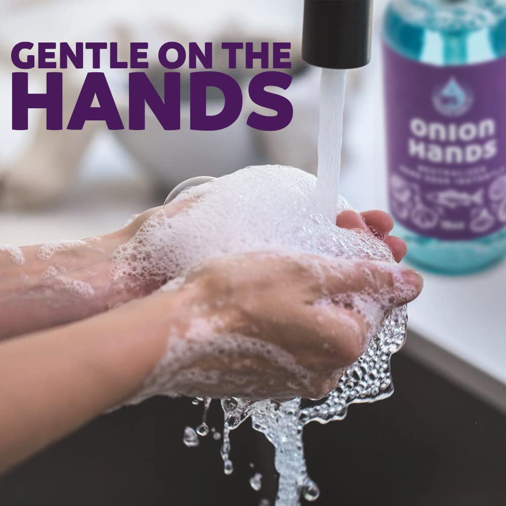 ONION HANDS Odor-Eliminating Hand Wash – Instantly Removes Onion, Garlic, Fish & Strong Scents – Unscented, Organic Soap upgrade, 16 fl oz – Made in USA