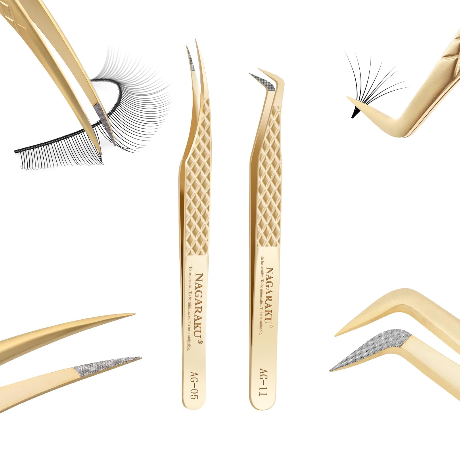 NAGARAKU Eyelash Extension Tweezers Fiber Tip AG-05 & AG-11 2Pcs Set