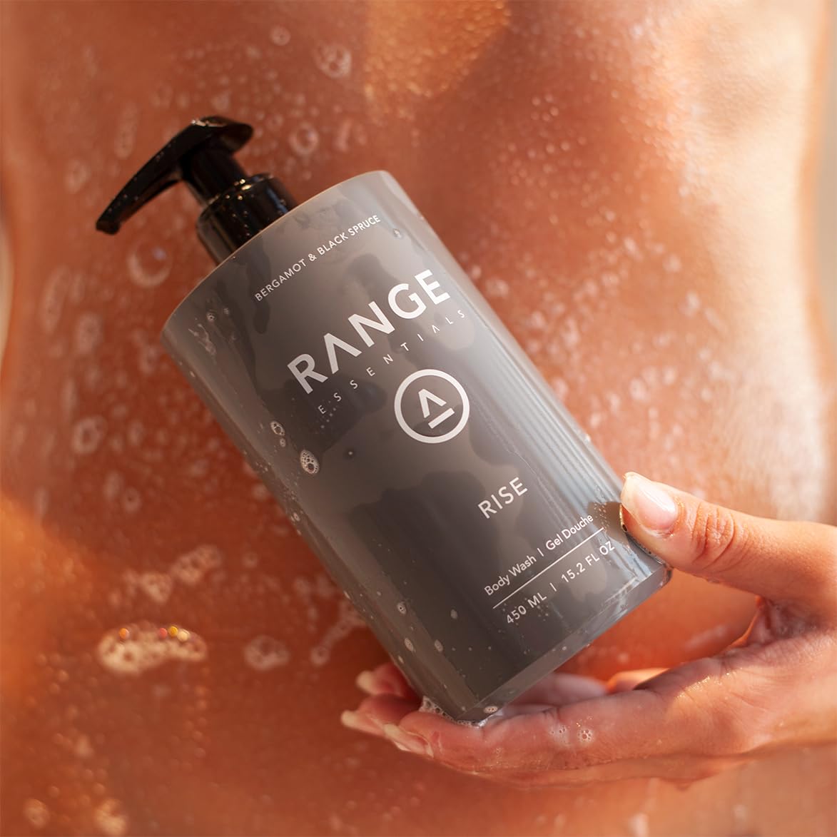 Range Essentials Rise Body Wash, Bergamot Black Spruce, Moisturizing Hydrating, Gentle Formula, Shower Gel, Paraben-Free, Sulfate-Free, Essential Oils, Natural Scent, Men Women, 450mL (15.2oz)
