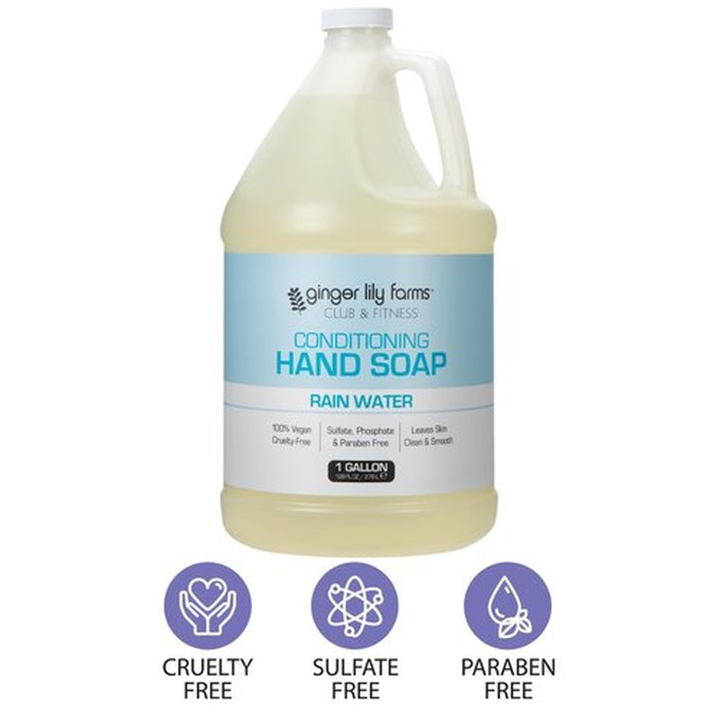 Ginger Lily Farms Club & Fitness Conditioning Liquid Hand Soap Refill, 100% Vegan & Cruelty-Free, Rain Water Scent, 1 Gallon (128 fl oz)
