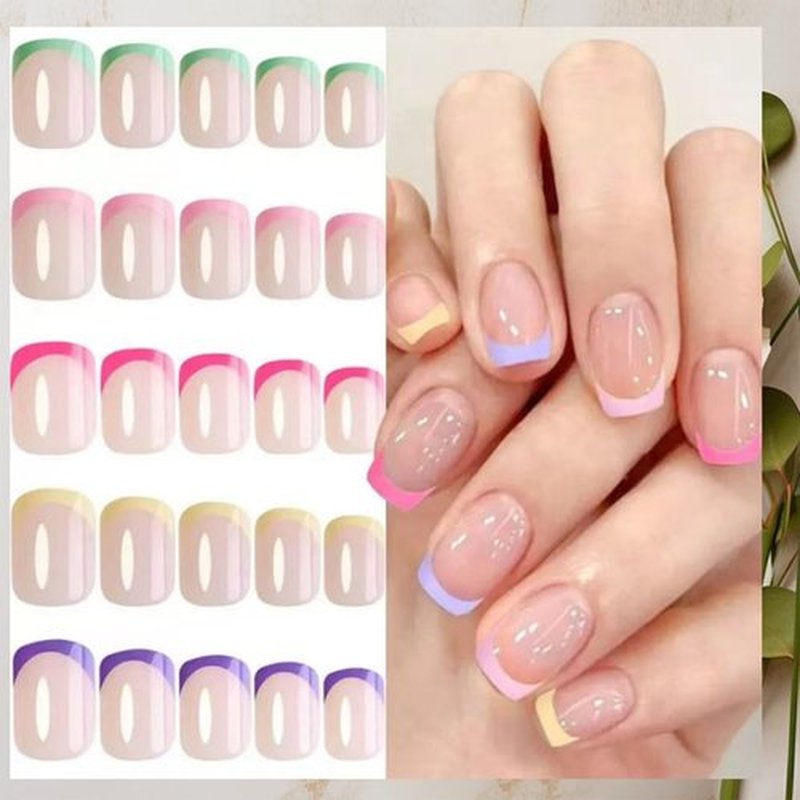 240 Pcs Short Press On Nails Square Fake Nails French Tip Nail Press Ons Set Solid Color False Nails Full Cover Acrylic Glue on Nails Reusable Glossy Artificial Nail Kit for Women Girls Manicure