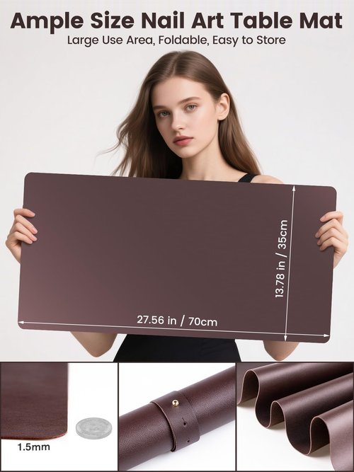 Nail Art Table Mat, (MAT ONLY) Foldable Nail Arm Hand Rest Mat for Nail Tech, Soft Microfiber PU Leather Nail Desk Mat for Manicure Pillow, Nail Polish Desk Pad for Nail Tech Must Haves - Dark Brown