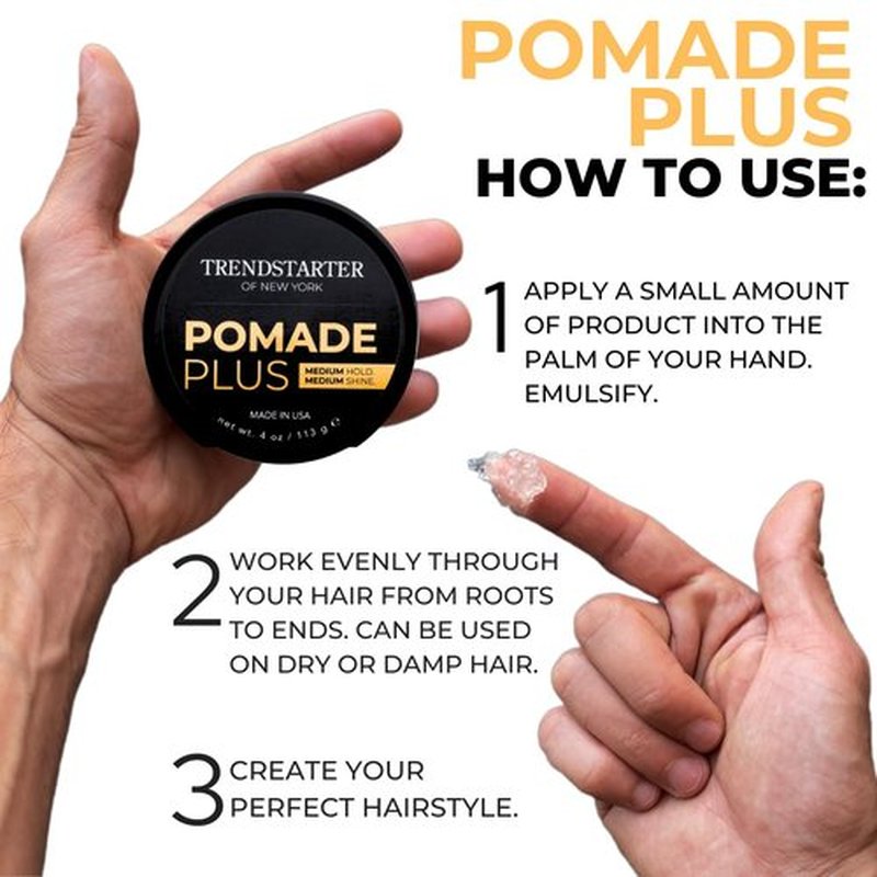 TRENDSTARTER Pomade Plus - Medium Hold & Shine - 4oz Flake-Free Water-Based Hair Gel for All Hair Types