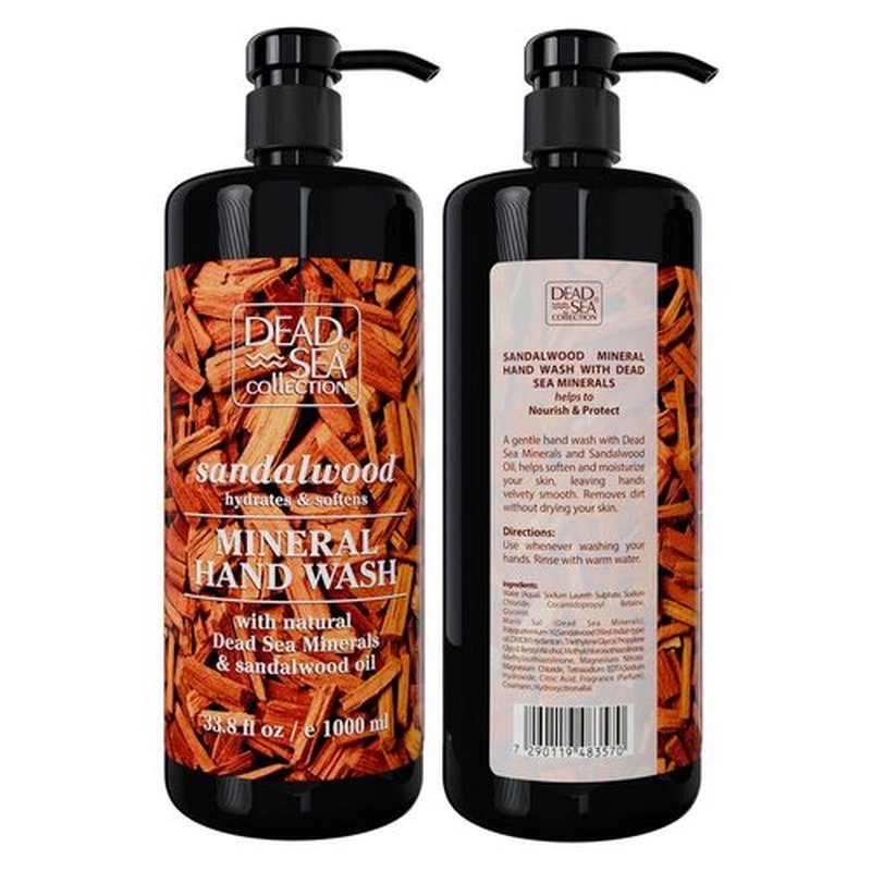 Hand Soap Pump Sandalwood - Moisturizing Hand Wash Liquid with Dead Sea Minerals and Sandalwood Oil - Hydrates and Softens - Dead Sea Collection - Pack of 2 (33.8 Fl Oz Each) - 67.6 Fl Oz Total