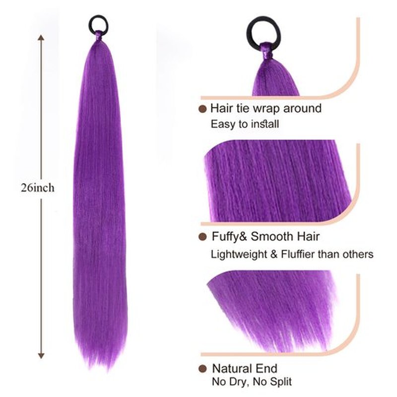 Braid Ponytail Hair Extensions with Elastic Tie,2 Pcs Straight Braid Hair Extension Rave Hair Natural Soft Hairpieces Synthetic Ponytail Extension 26 Inch(A35)