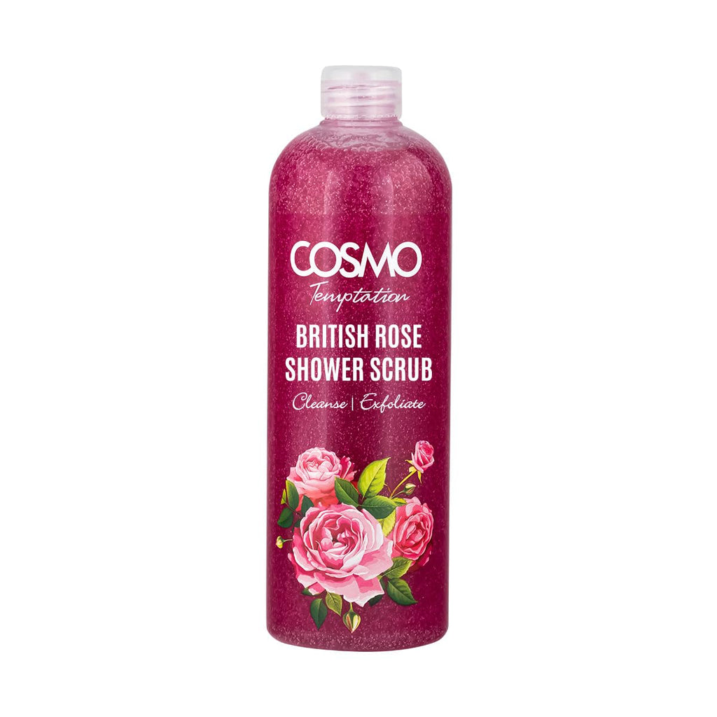 Cosmo Skin Care Temptation British Rose Shower Scrub 1000ml/33.81fl.oz, Body Cleansing, Skin Exfoliate, Remove Impurities & Dead Cells, Best Body Wash, Daily Use Shower Gel, All Skin Types