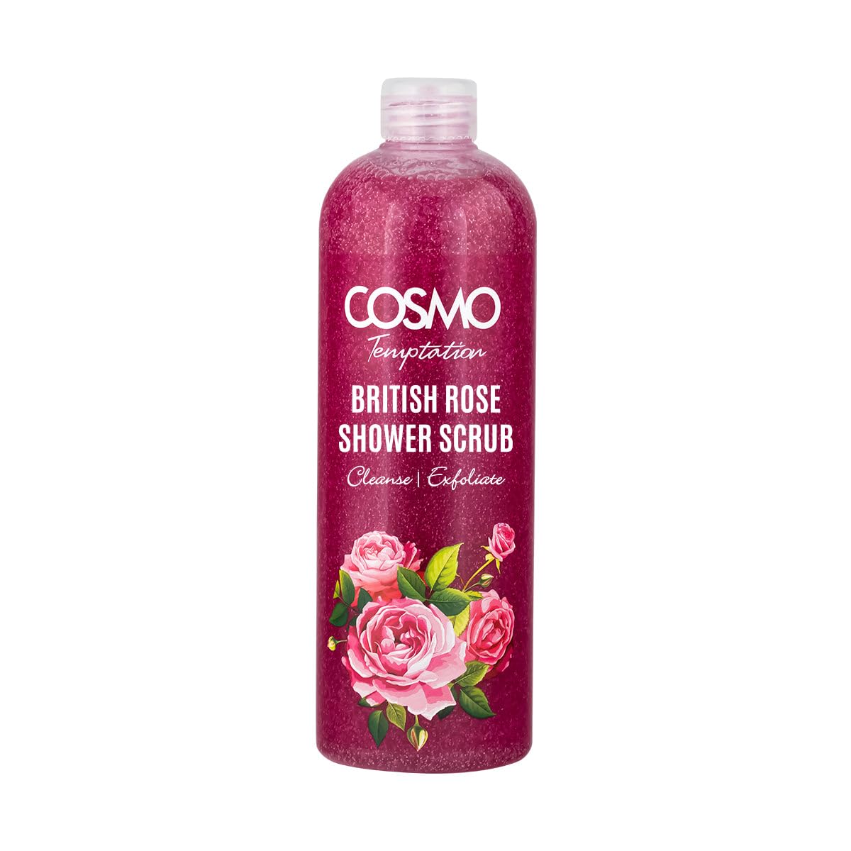 Cosmo Skin Care Temptation British Rose Shower Scrub 1000ml/33.81fl.oz, Body Cleansing, Skin Exfoliate, Remove Impurities & Dead Cells, Best Body Wash, Daily Use Shower Gel, All Skin Types