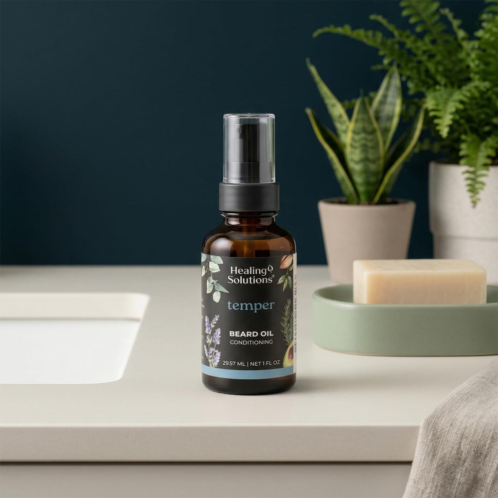 Healing Solutions – Temper Beard Oil, All Natural Oil with Baobab, Argan, & Avocado Oil, 1oz, Deep Conditioning for Soft, Manageable Beard
