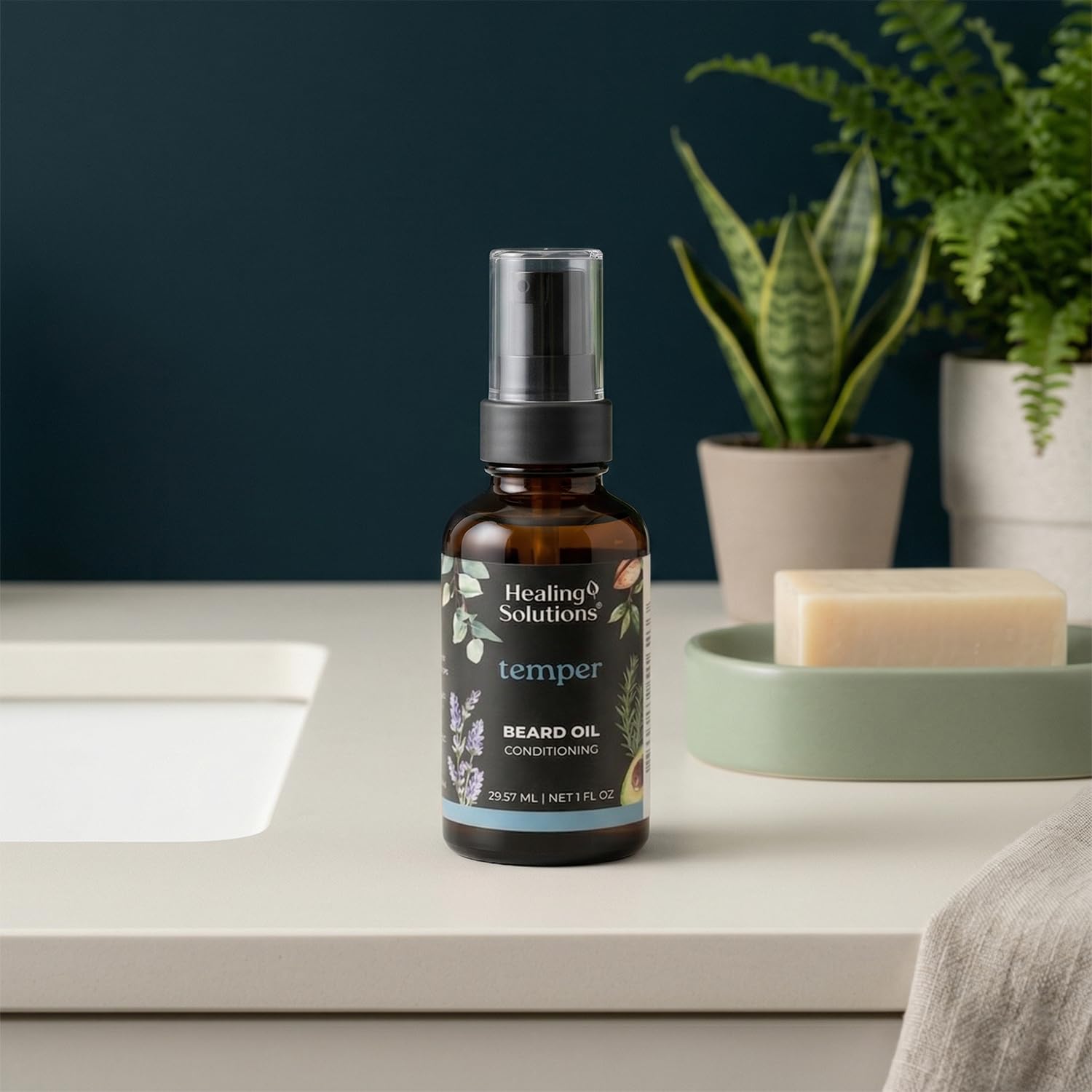 Healing Solutions – Temper Beard Oil, All Natural Oil with Baobab, Argan, & Avocado Oil, 1oz, Deep Conditioning for Soft, Manageable Beard