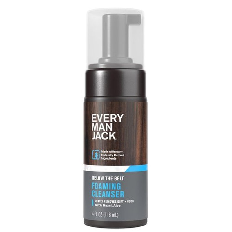Every Man Jack Mens Foaming Groin Wash - Gentle Cleanser for Below The Belt - Made w/ Naturally Derived Ingredients like Witch Hazel & Aloe Vera - 4 Fl Oz (1 Pack)