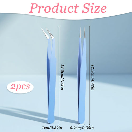 2 Pcs Sticker Tweezers, Craft Tweezers Scrapbooking Tools Precision Tweezer Blue Cute Crafting Tweezer for Stickers Lashes Electronics Scrapbooking (Blue)