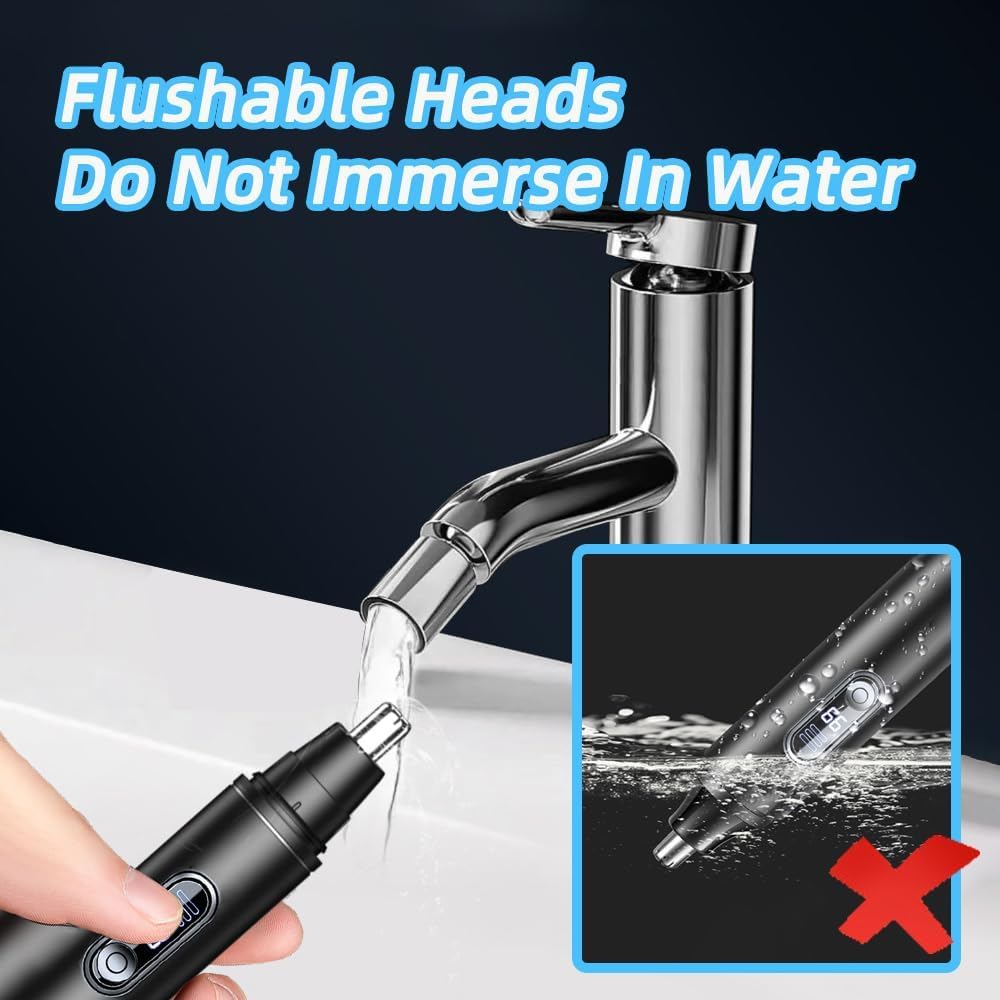 FREIOWEEI Ear & Nose Hair Trimmer, Professional Painless Eyebrow and Facial Hair Trimmer for Men and Women, C-Type Rechargeable, Waterproof Double Edged Blade Black