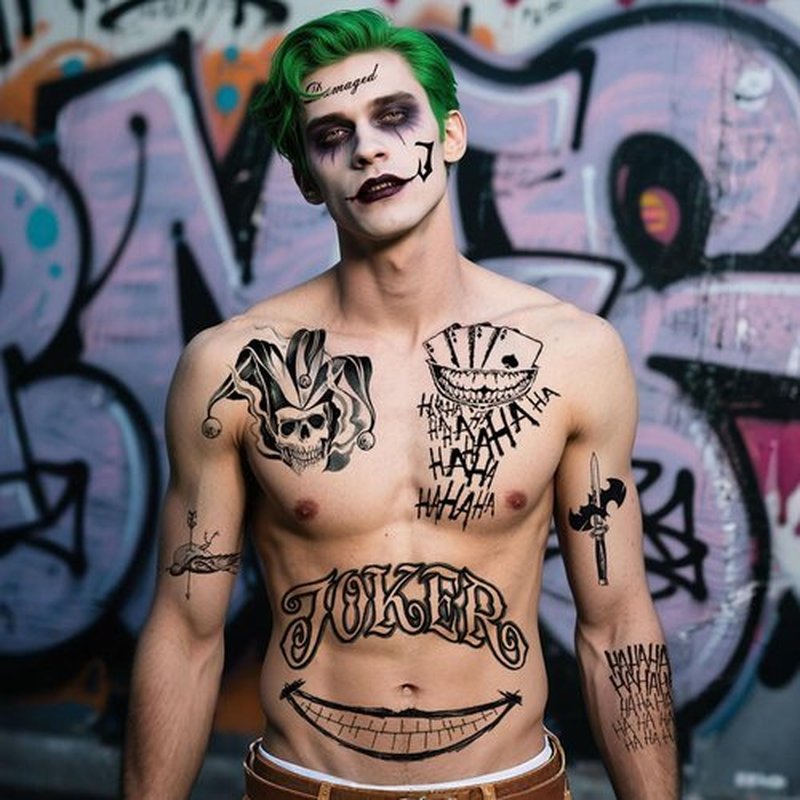 8 Sheets Joker Tattoos, Large-Size Waterproof Halloween Temp Tattoo for Men Women Adults, Suicide Squad Fake Stickers for Clown Costume Masquerade Cosplay Face Makeup Party Accessories