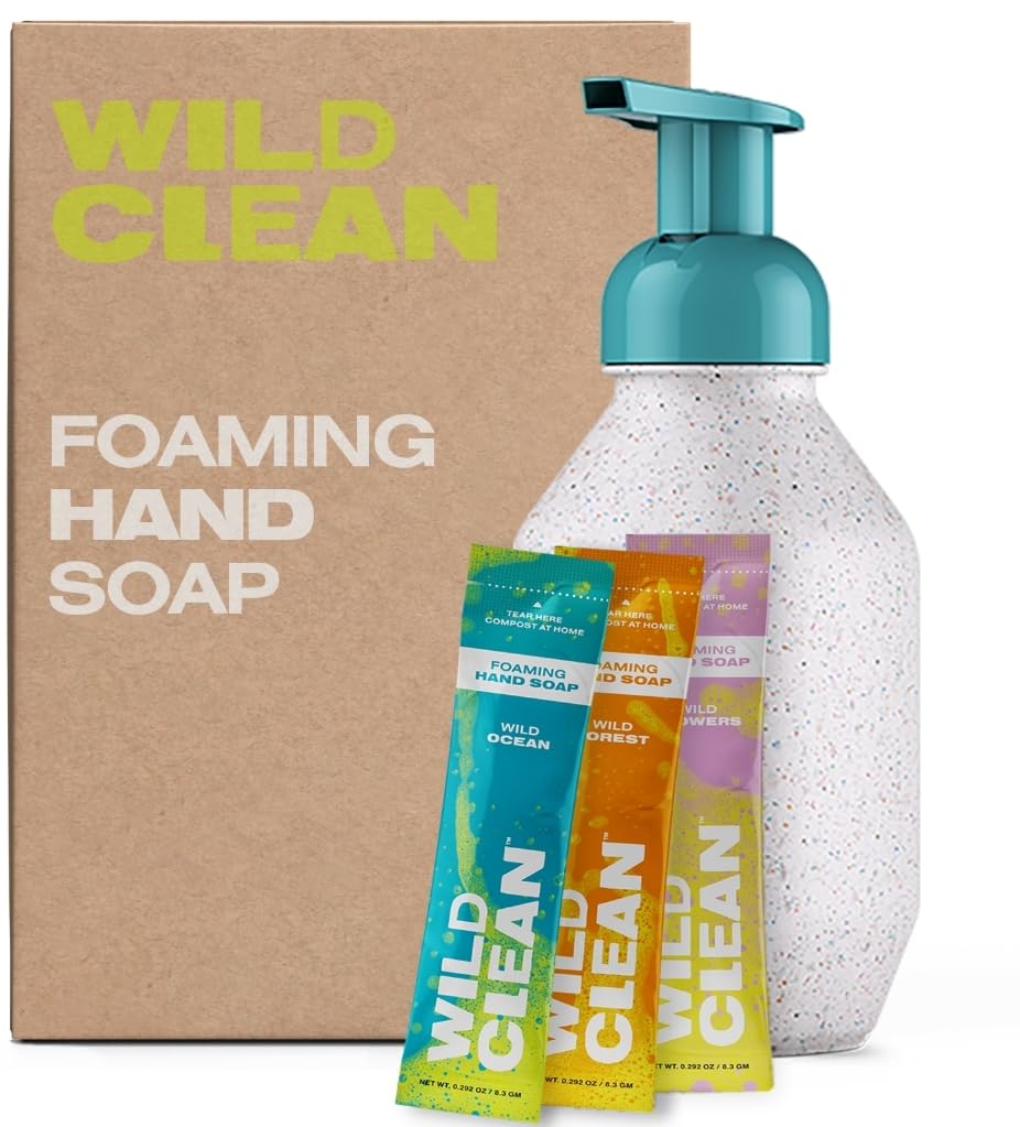 Wild Clean Hand Soap Starter Kit - 1 Refillable Hand Soap Container + 3 Powder Refills, Variety Scents, Eco-Friendly Products & Cleaning Supplies, 3 x 11 Fl oz Bottles (33 FL oz total)