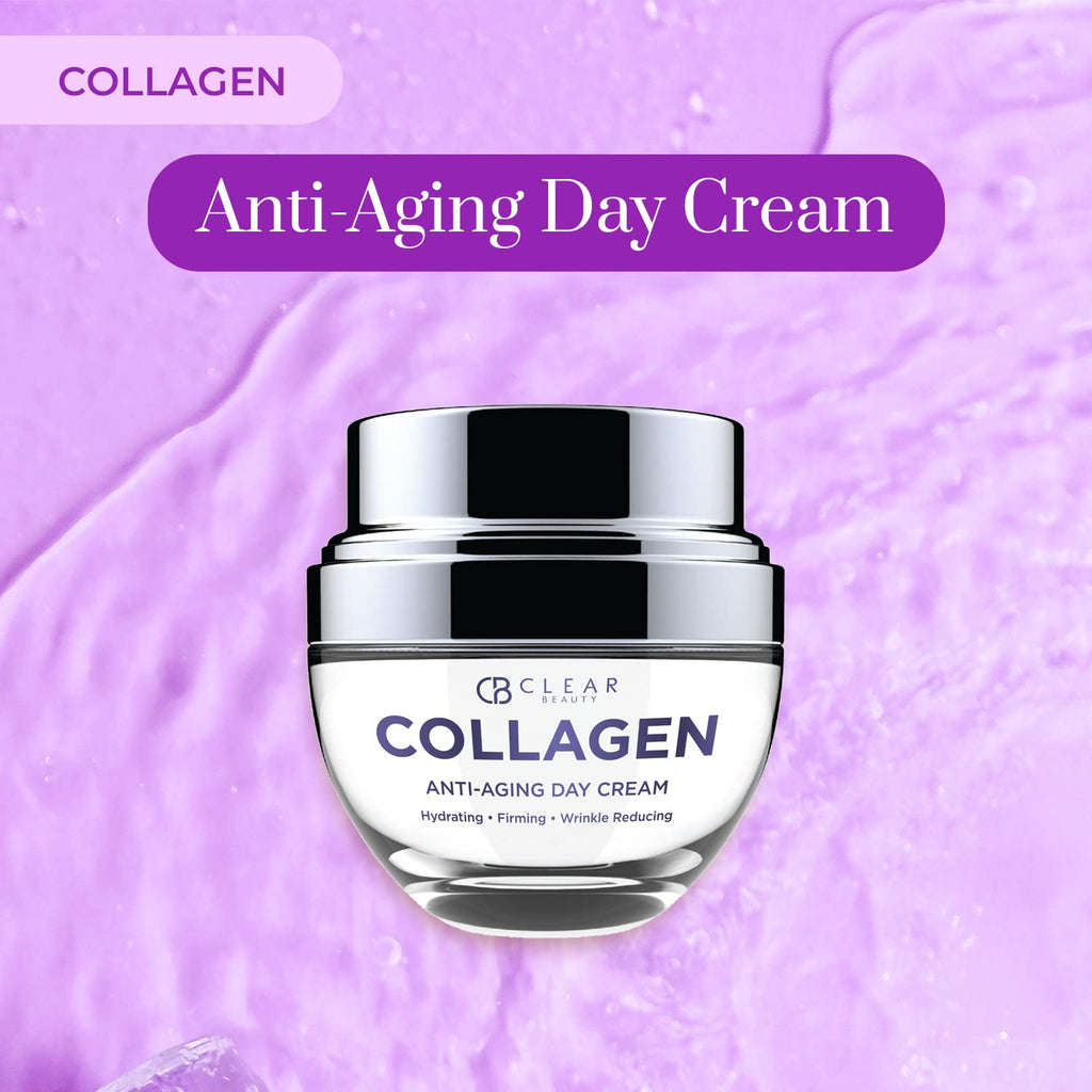 Clear Beauty Collagen Day & Night Face Moisturizer - Dermatologist Tested, Anti Aging Korean Skin Care - Plumping Hydration, Elasticity Support, Silky Finish - Vegan, Clean Beauty - Duo Pack
