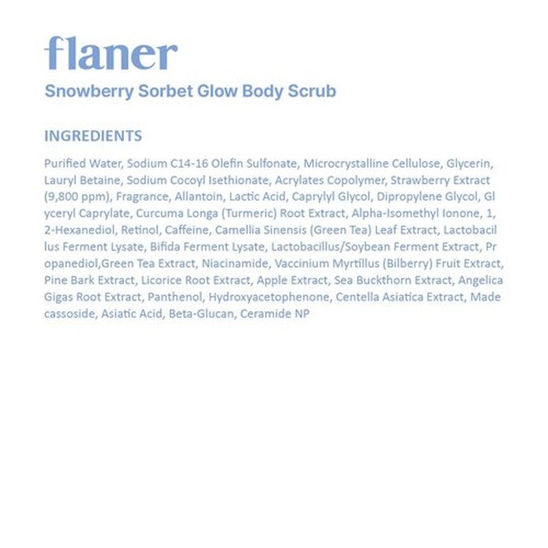 FLANER Snowberry Sorbet Glow Body Scrub – Gentle Exfoliating Scrub, Brightening & Hydrating Formula with 9,800ppm of White Strawberry Water and Niacinamide, Korean Body Wash for Silky Soft Skin