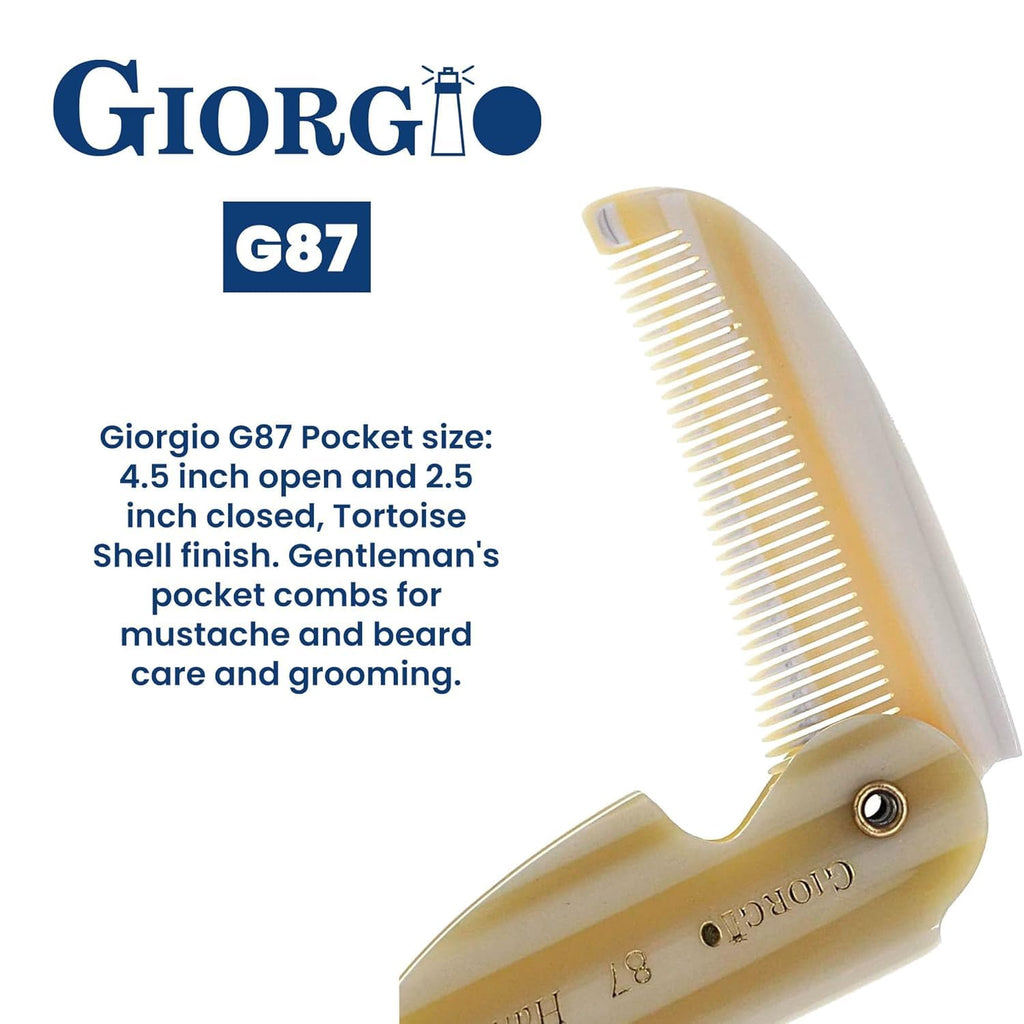 Giorgio G87 Folding Mustache and Beard Comb, Small Pocket Comb for Men Everyday Grooming and Hair Care. Handmade, Saw-cut and Hand Polished Styling Men's Folding Combs. Ivory 4.5 Inch
