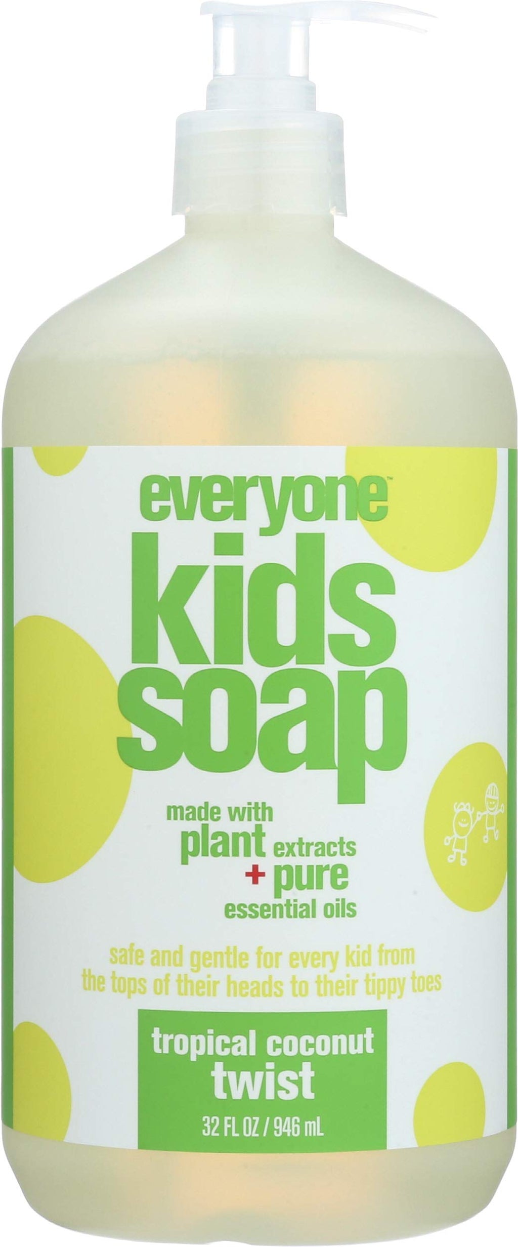 Everyone 3-in-1 Kids Soap, Body Wash, Bubble Bath, Shampoo, 32 Ounce (Pack of 6) Tropical Coconut, made with Essential Oils for Toddlers, tweens and teens