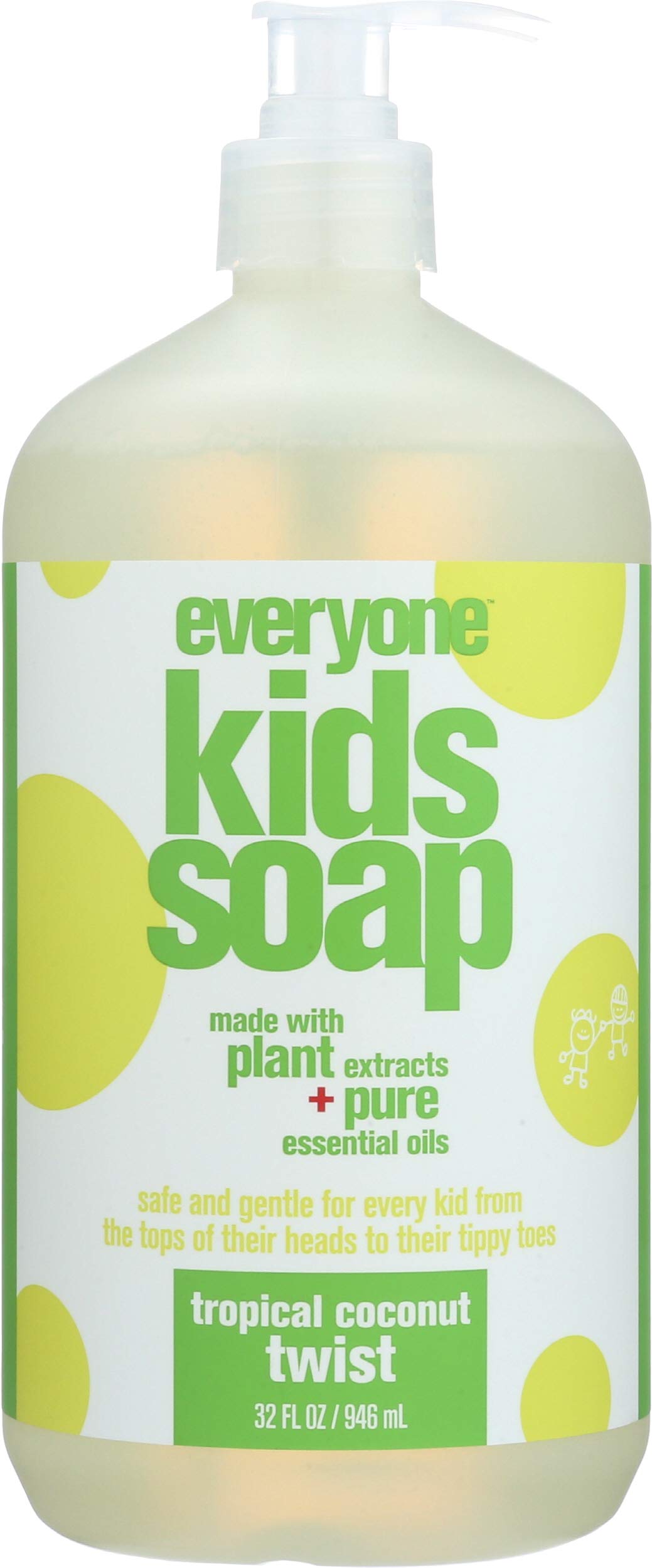 Everyone 3-in-1 Kids Soap, Body Wash, Bubble Bath, Shampoo, 32 Ounce (Pack of 6) Tropical Coconut, made with Essential Oils for Toddlers, tweens and teens