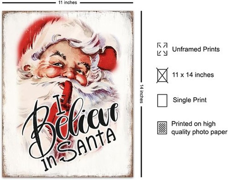 Retro Vintage Christmas Wall Art - Unique 11x14 Holiday Decor | Santa Claus Design for Rustic Homes