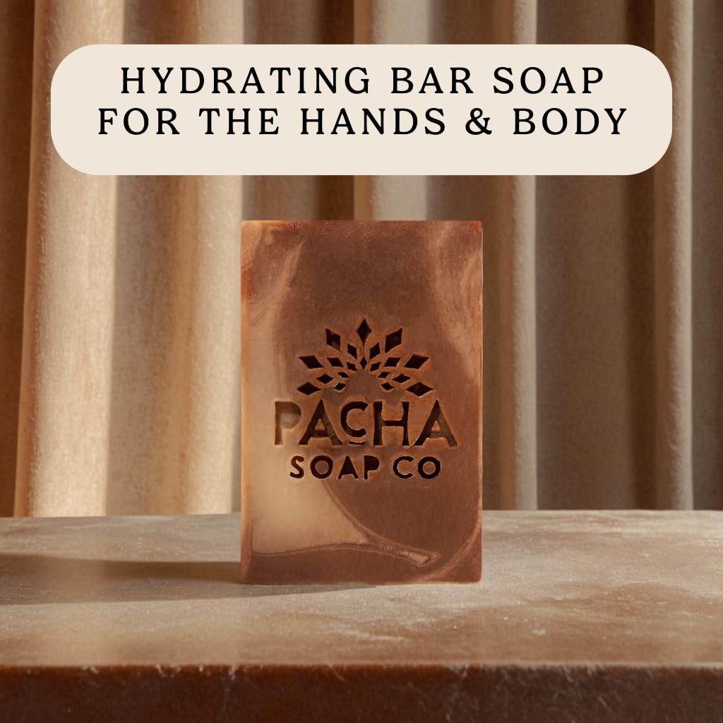 Pacha Soap Co. Caramel & Sea Salt Bar Soap - Roasted Pecans, Coffee & Brown Sugar Scent, Artisan Bar Soap for Hands, Face, and Body, Moisturizing, Handcrafted in the USA, 3-Pack (4 oz ea, 12 oz Total)