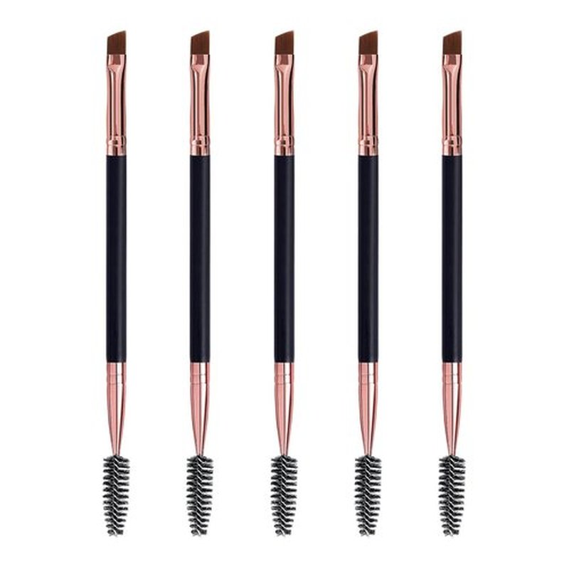 Skiennix Duo Eyebrow Brush Set - Spoolie & Angled Brow Brushes for Perfect Eye Makeup | 5pcs, Black