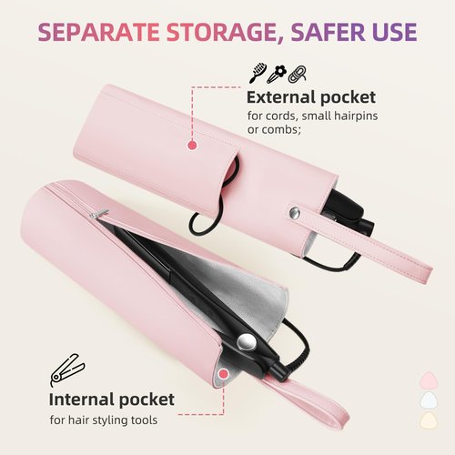 Aenfaiy 2-in-1 Heat Resistant Mat & Bag for Hair Styling Tools, Hanging Curling Iron Holder Flat Iron Holder with Zip, Portable Hot Hair Tools Travel Bag, Hair Straightener Mat Pouch for Countertop