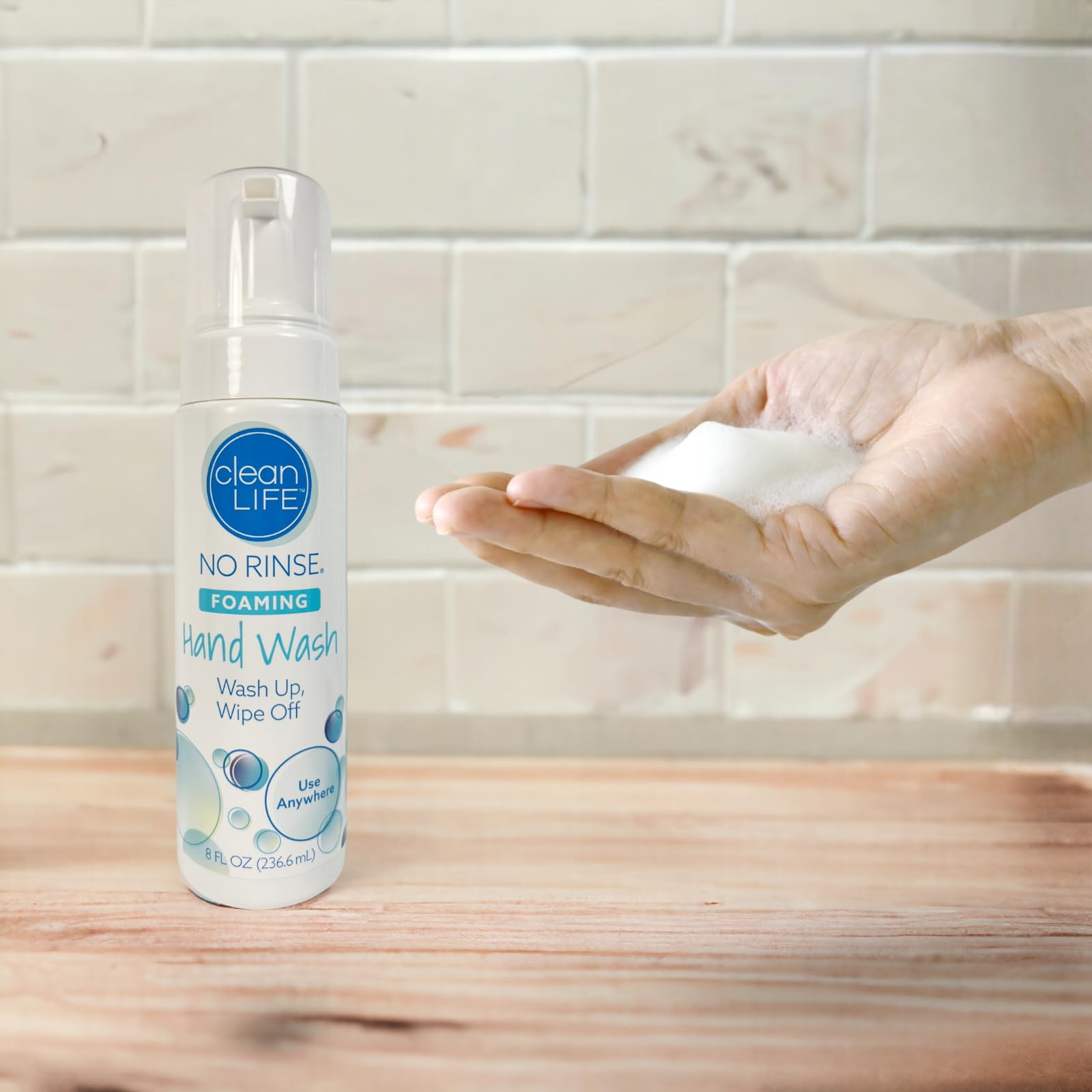 No-Rinse Foaming Hand Wash, 8 fl oz: Waterless, Rinse Free Foam Cleanser Leaves Hands Clean and Moisturized - Cleansing Foam Providing Easy Wipe Off for Elderly, Adults, Camping