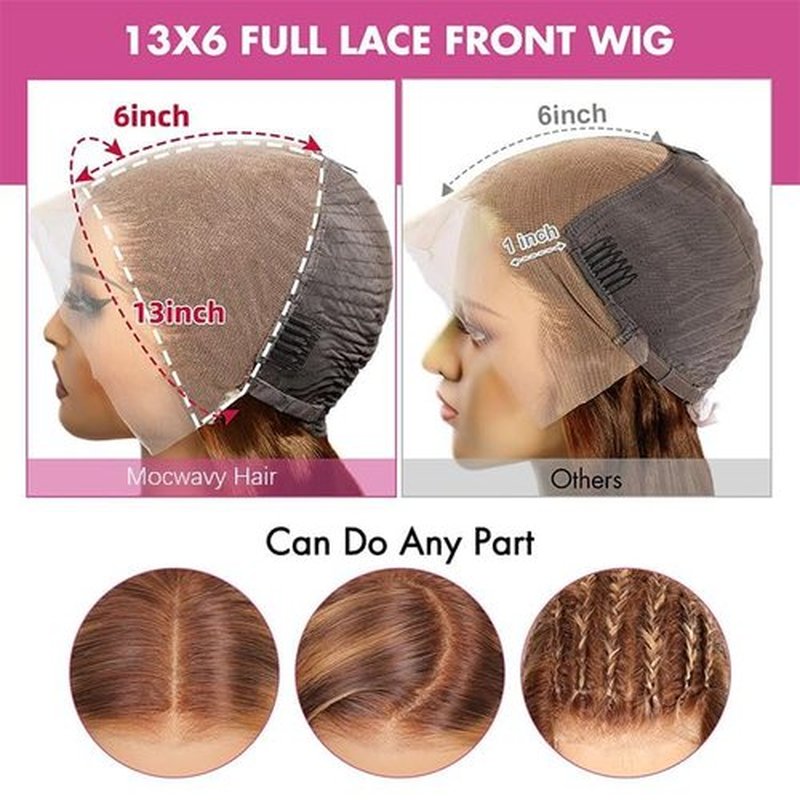 Mocwavy 13x6 Body Wave 200% Density Highlight Ombre Lace Front Wig Human Hair Glueless 24 inch HD Transparent 4/27 Honey Blonde Lace Frontal Wigs Human Hair Pre Plucked With Baby Hair