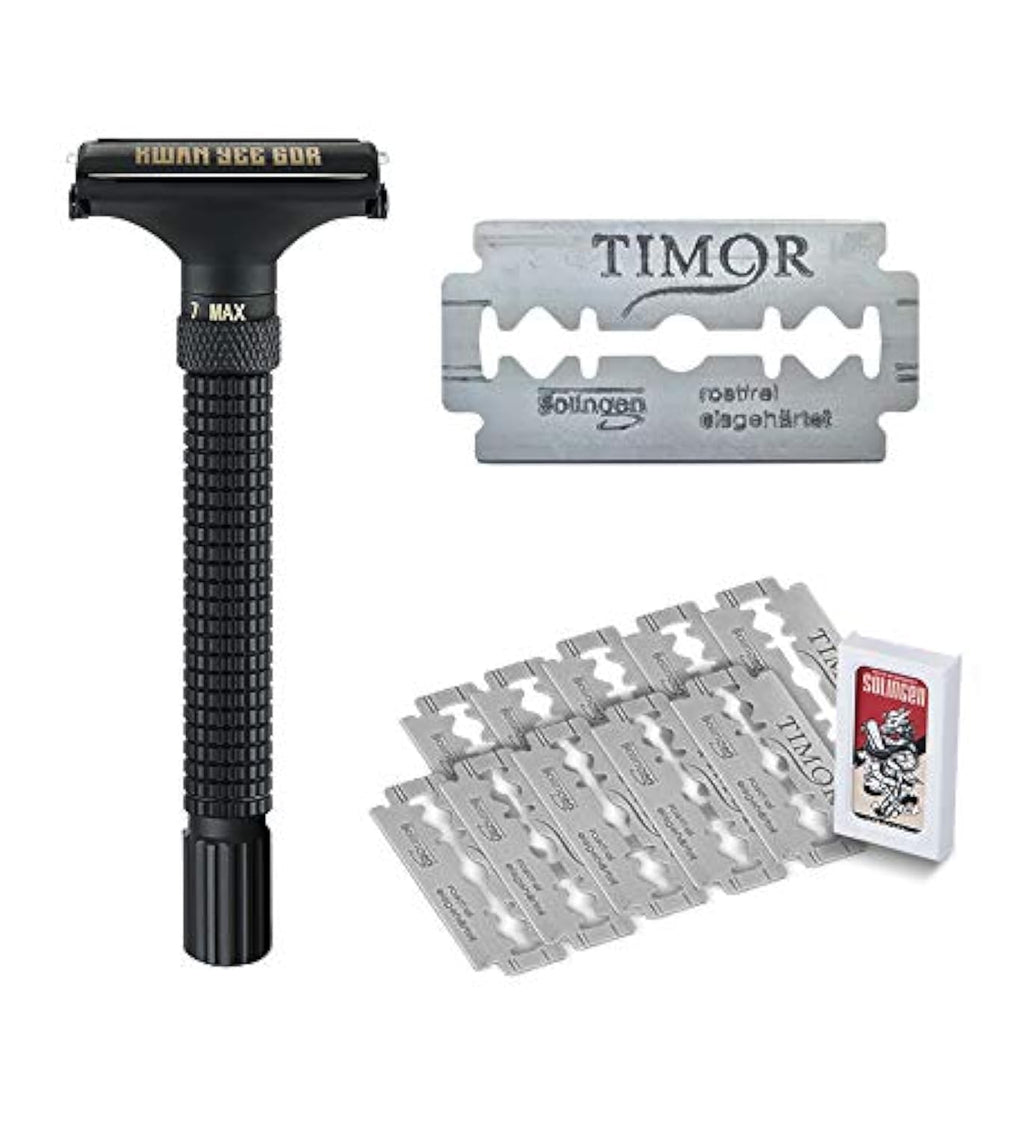 Full Brass Adjustable Safety Razor for Men | Butterfly Open & Long Handle | with 10 German Solingen Blades