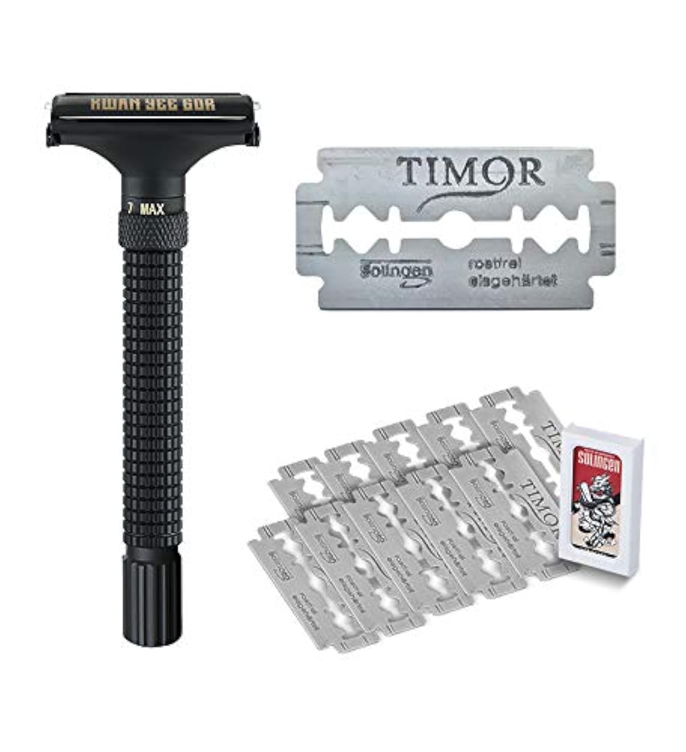 Full Brass Adjustable Safety Razor for Men | Butterfly Open & Long Handle | with 10 German Solingen Blades