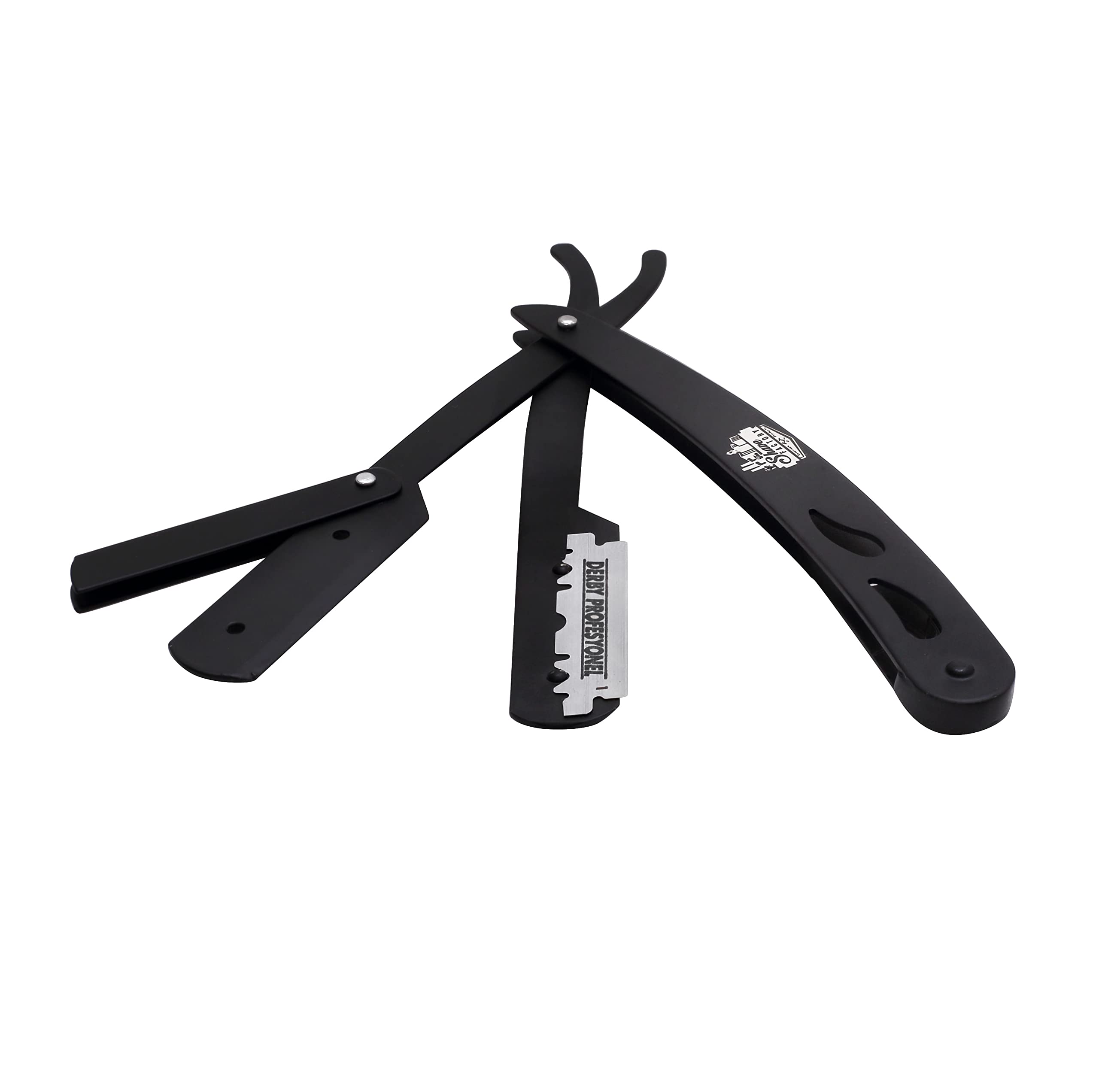 the shave factory Factory® Straight Edge Razor Kit - Single | Stainless Steel razors men from (Black / 100 Derby Professional Blades), 1.0 Count
