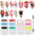 Fcozpjk 3D Sculpture Gel, 12 Colors Non-sticky Hand Builder Nail Gel Kit with Silicone Carving Pen Hard Gels for Nails Flowers Modeling Nail Clay Glue Painting Drawing Manicure Salon Supplies
