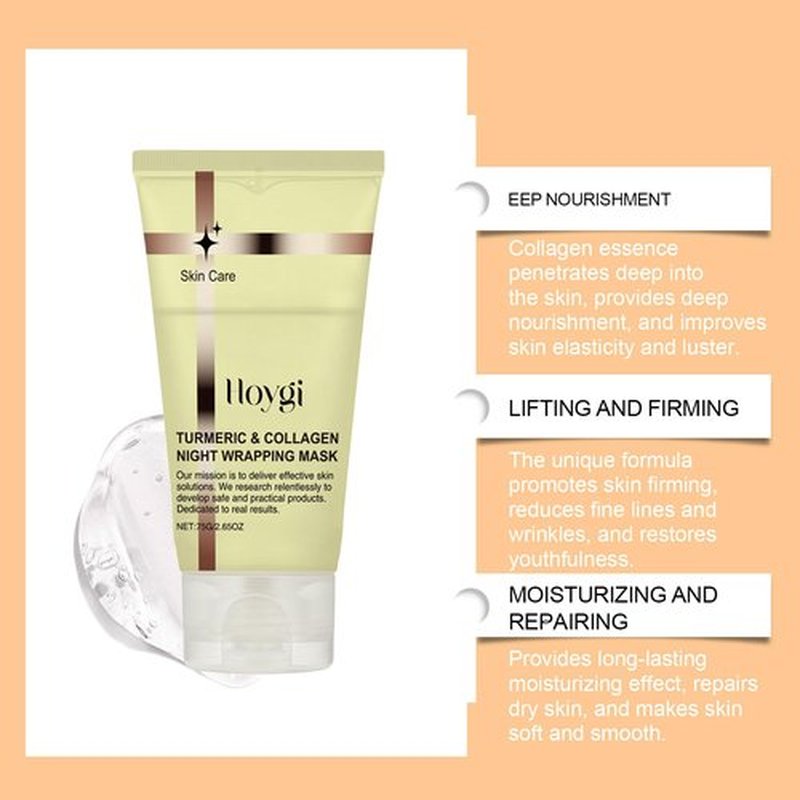 HOYGI Turmeric Collagen Face Mask, Overnight Wrapping Face Mask Peel Off Facial Mask for Elasticity and Hydration, Reduce Sagging and Dullness for All Skin Type, 2.65 Fl Oz