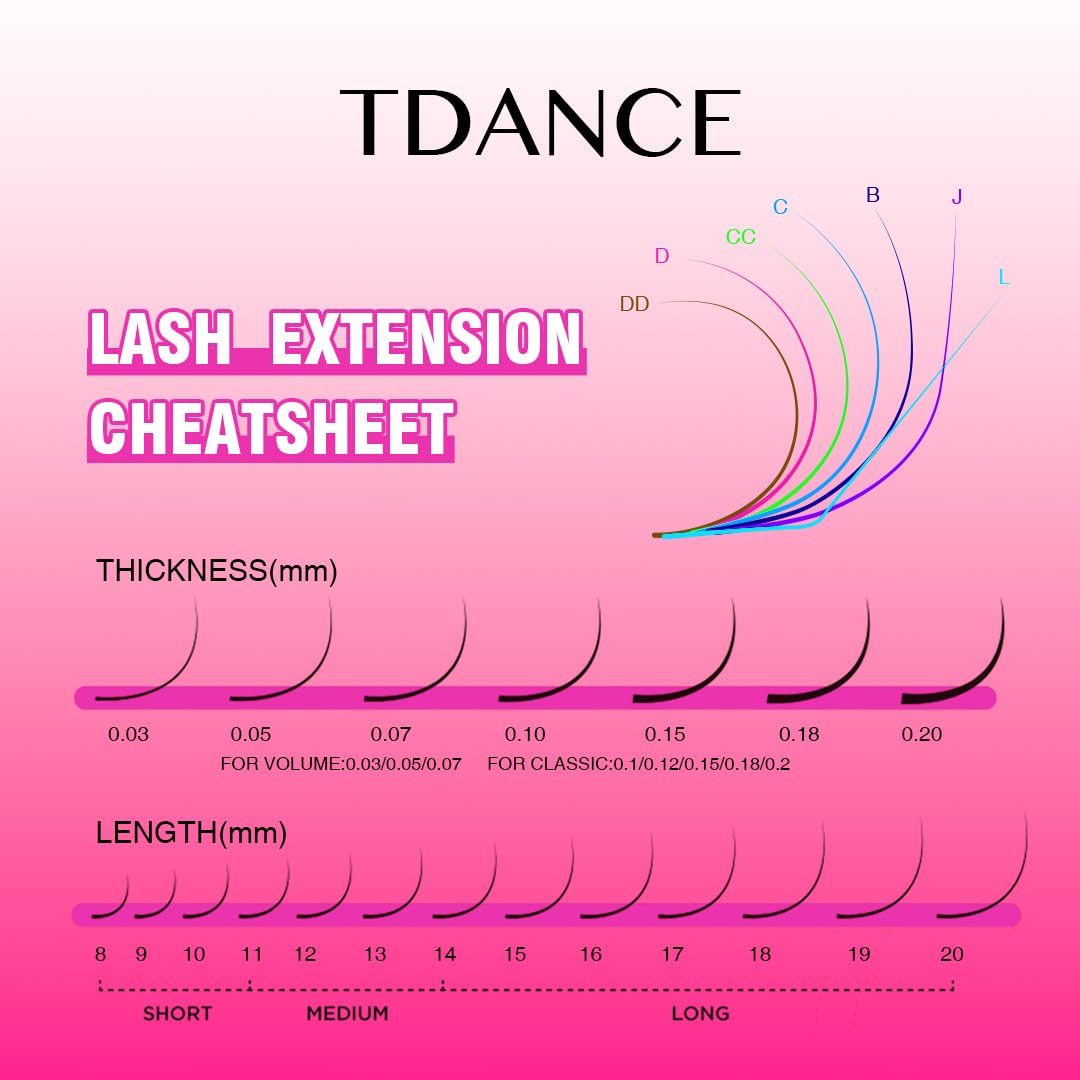 TDANCE Lash Extension Matte Black Eyelash Extension C CC D DD J B L Curl Volume & Classic Lash Extensions 0.03-0.18mm Thickness Professional Salon Use(0.07-L,8-15 mm)