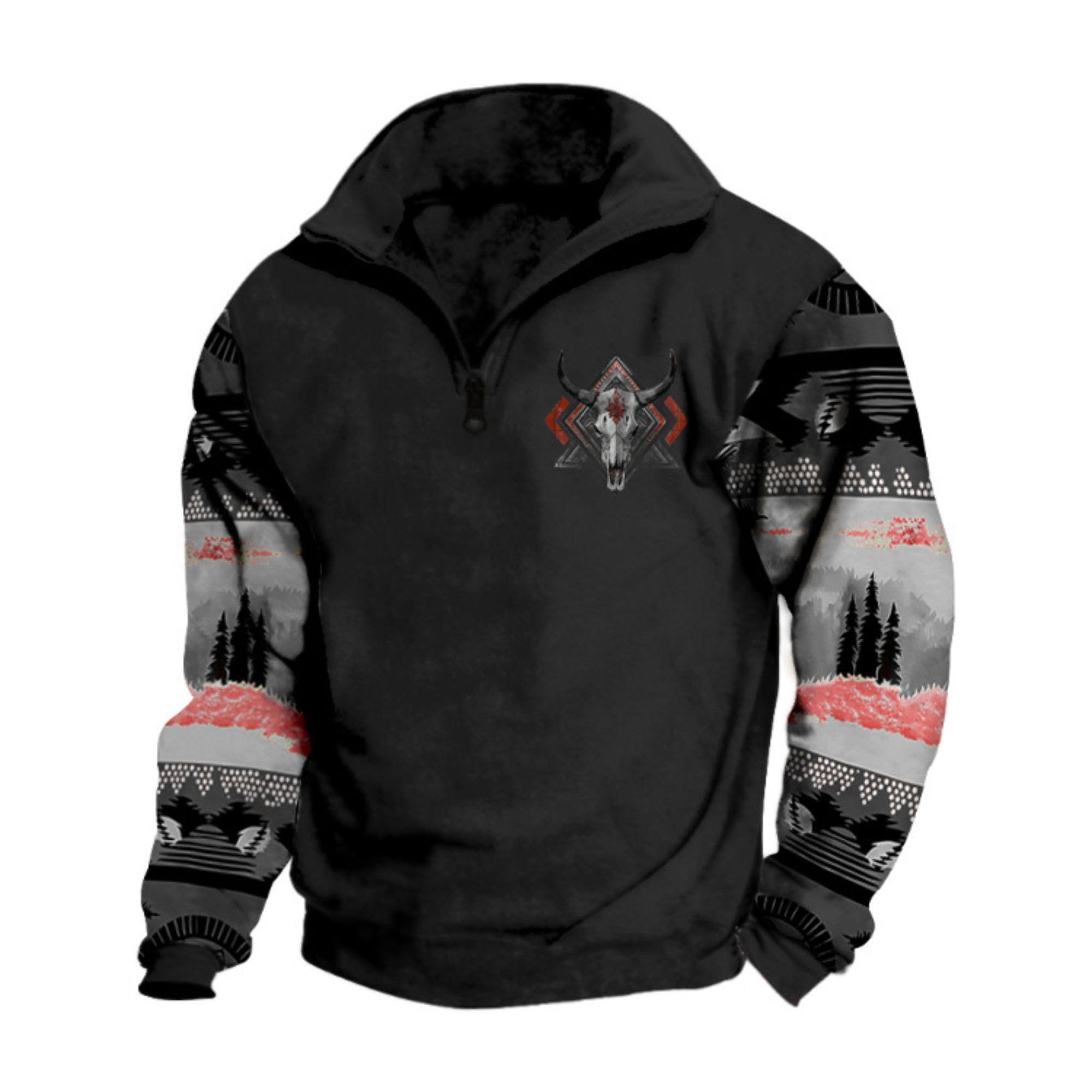 DMOYALA Zip Up Sweatshirts for Men Vintage Western Sweatshirts Aztec Cow Skull Sweatshirt Long Sleeve Pullover Winter Sweatshirts,Style 12,3XL