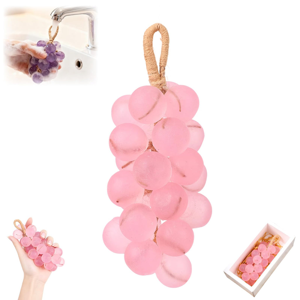 Grape Soap, Handmade Grapes Cluster Soaps,Grape Soap on a Rope, Decorative Soaps Bars,DIY Exquisite Home Decor and Gift Choice for Washing Hands and Fresh Air Men Women (1, Pink)